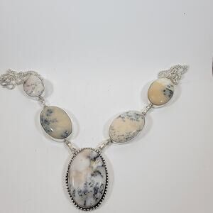 Handmade Dendritic Agate Necklace Sterling Silver Elegant Oval Gemstone Jewelry